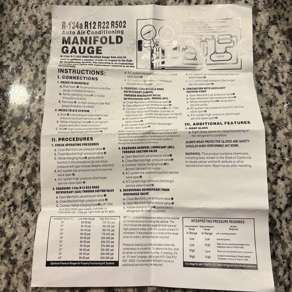 R134a R12 R22 R502 AUTO AIR CONDITIONING MANIFOLD GAUGE * - Picture 2 of 7